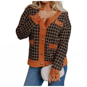 NEW FATE checkered cardigan in black